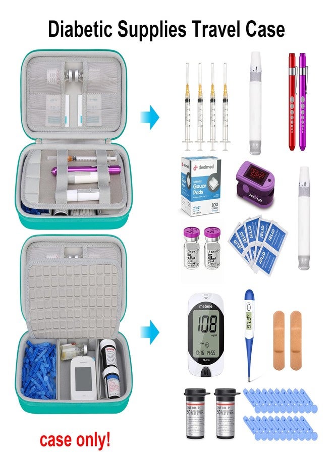 Elonbo Diabetic Supplies Travel Case, Glucose Meter Portable Storage Bag, Diabetic Care Kits Organizer Holder, Diabetic Supply Carrying Case for Glucose Meter Insulin Pen Blood Sugar Test Strips,Green - Image 2